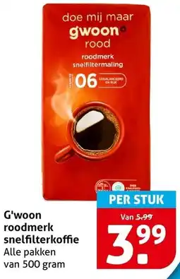 Hoogvliet G'woon roodmerk snelfilterkoffie aanbieding
