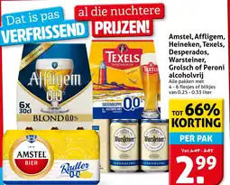 Hoogvliet Amstel, Affligem, Heineken, Texels, Desperados, Warsteiner, Grolsch of Peroni alcoholvrij aanbieding