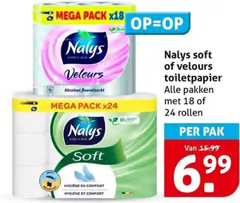 Hoogvliet Nalys soft of velours toiletpapier aanbieding