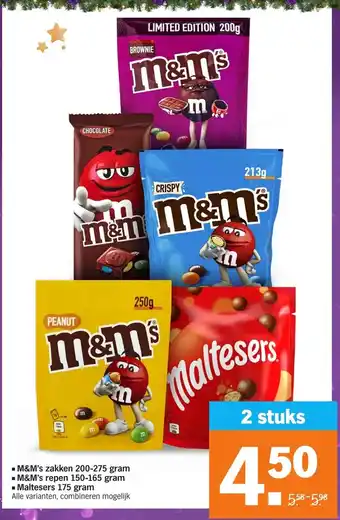 Albert Heijn M&M's zakken 200-275 gram 2 stuks aanbieding