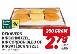 Dekamarkt Dekavers kipschnitzel, kip cordon bleu of kipsatéschnitzel aanbieding