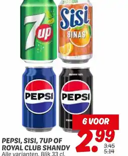 Dekamarkt Pepsi, sisi, 7up of royal club shandy aanbieding