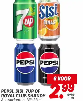 Dekamarkt Pepsi, sisi, 7up of royal club shandy aanbieding