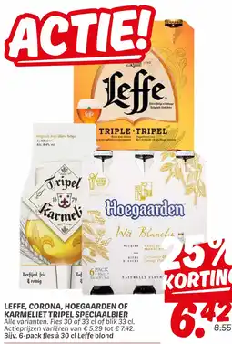 Dekamarkt Leffe, corona, hoegaarden of karmeliet tripel speciaalbier aanbieding