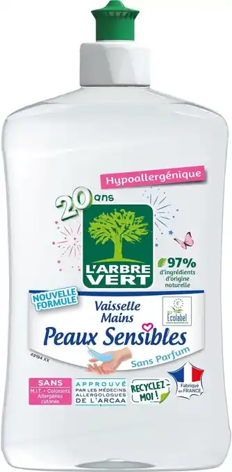 Amazon L'Arbre Vert Afwasmiddel voor de gevoelige huid (500 ml) aanbieding