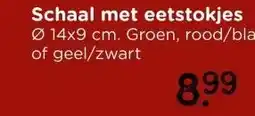 Xenos Schaaltje met eetstokjes - geel/zwart - ø14.7x9 cm aanbieding