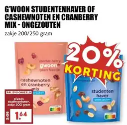 MCD Supermarkt G'woon studentenhaver of cashewnoten en cranberry mix-ongezouten aanbieding