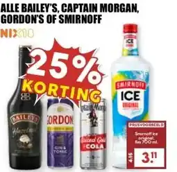 MCD Supermarkt Alle bailey's, captain morgan, gordon's of smirnoff aanbieding