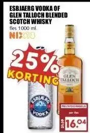 MCD Supermarkt ESBJAERG VODKA OF GLEN TALLOCH BLENDED SCOTCH WHISKY aanbieding