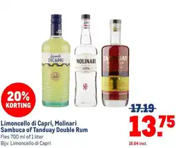Makro Limoncello di Capri, Molinari Sambuca of Tanduay Double Rum aanbieding