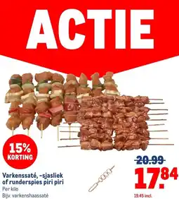 Makro Varkenssaté, -sjasliek of runderspies piri piri aanbieding