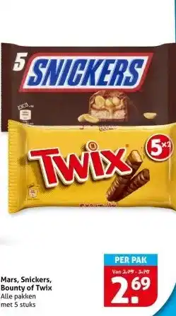 Hoogvliet Mars, Snickers, Bounty of Twix aanbieding