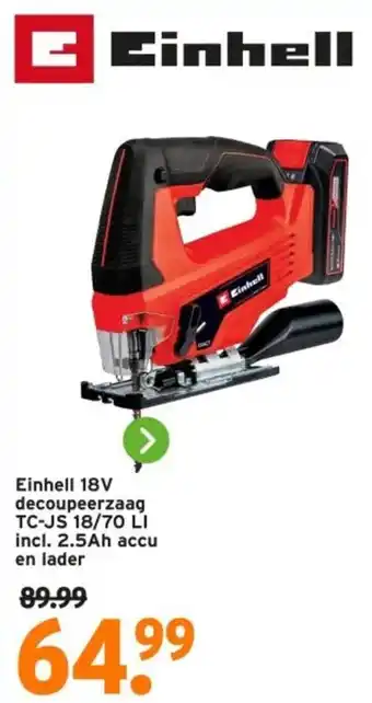 GAMMA Einhell 18V decoupeerzaag TC JS 18 aanbieding