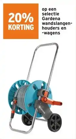GAMMA 20% KORTING op een selectie Gardena wandslangen- houders en -wagens aanbieding