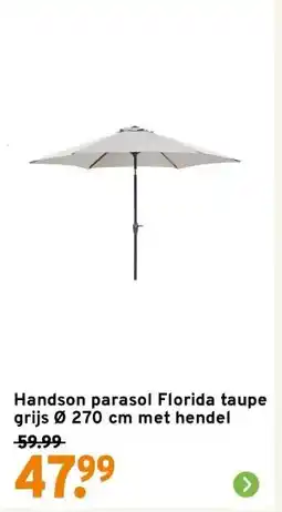 GAMMA Handson parasol Florida taupe grijs Ø 270 cm met hendel aanbieding