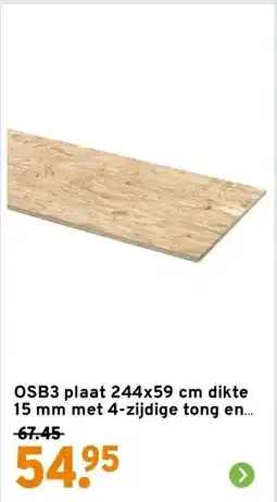 GAMMA OSB3 plaat 244x59 cm dikte 15 mm met 4-zijdige tong en groef aanbieding