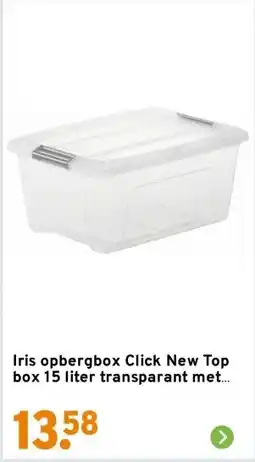 GAMMA Iris opbergbox Click New Top box 15 liter transparant met grijze clips en deksel aanbieding