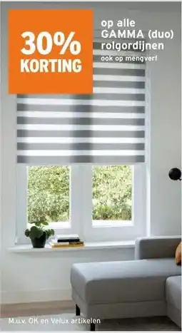 GAMMA 30% KORTING op alle GAMMA (duo) rolgordijnen ook op mengverf aanbieding