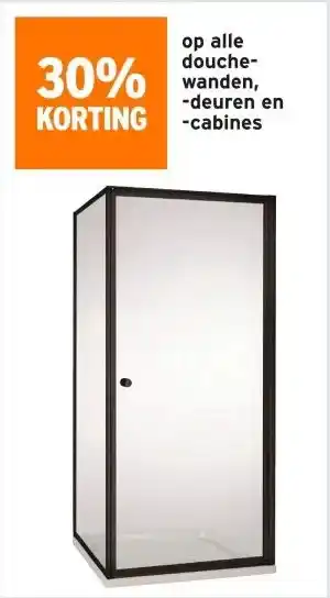 GAMMA 30% KORTING op alle douche- wanden, -deuren en -cabines aanbieding
