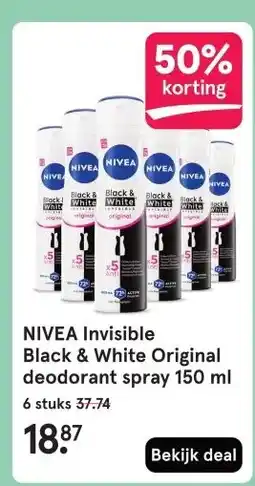 Etos NIVEA Invisible Black & White Original deodorant spray 150 ml aanbieding