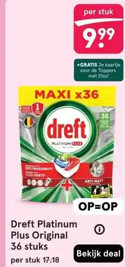 Etos Dreft Platinum Plus Original 36 stuks aanbieding