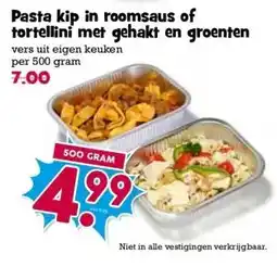Boon`s Markt Pasta kip in roomsaus of tortellini met gehakt en groenten aanbieding