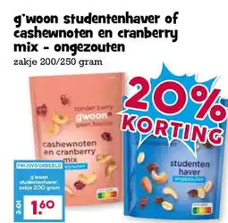 Boon`s Markt g'woon studentenhaver of cashewnoten en cranberry mix - ongezouten aanbieding