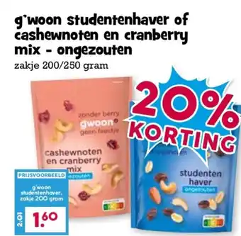Boon`s Markt g'woon studentenhaver of cashewnoten en cranberry mix - ongezouten aanbieding