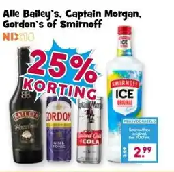 Boon`s Markt Alle Bailey's, Captain Morgan. Gordon's of Smirnoff NIX18 aanbieding