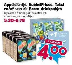 Boon`s Markt Appelsientje. DubbelFrisss, Taksi en/of van de Boom drinkpakjes aanbieding