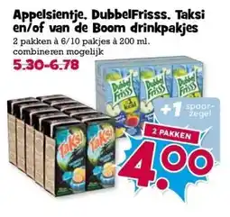 Boon`s Markt Appelsientje. DubbelFrisss, Taksi en/of van de Boom drinkpakjes aanbieding