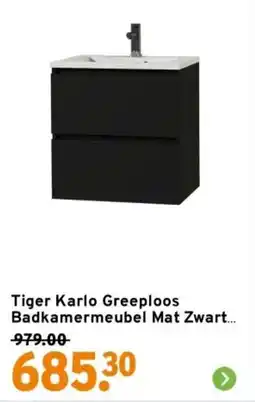 GAMMA Tiger Karlo Greeploos Badkamermeubel Mat Zwart aanbieding
