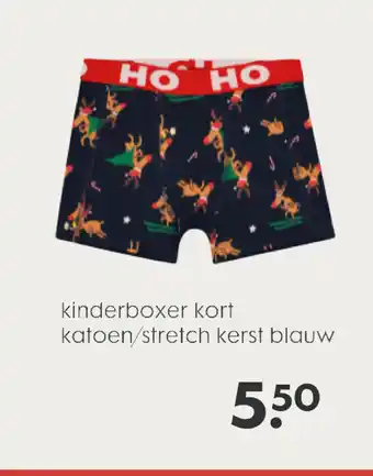 HEMA Kinderboxer kort katoen/stretch kerst blauw aanbieding