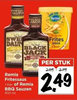 Vomar Voordeelmarkt Remia Fritessaus 1 liter of Remia BBQ Sauzen 450 ml aanbieding