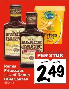 Vomar Voordeelmarkt Remia Fritessaus 1 liter of Remia BBQ Sauzen 450 ml aanbieding