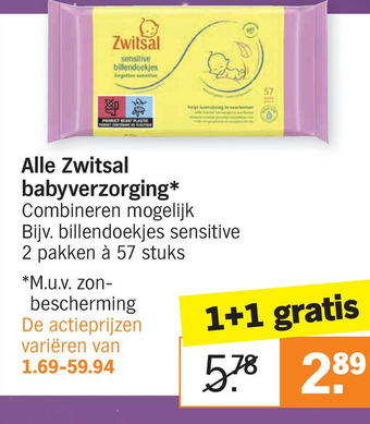 Albert Heijn Alle Zwitsal babyverzorging* aanbieding