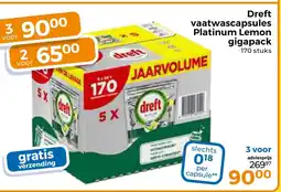 Trekpleister Dreft vaatwascapsules Platinum Lemon gigapack aanbieding