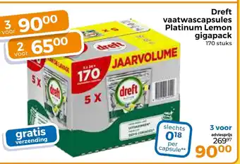 Trekpleister Dreft vaatwascapsules Platinum Lemon gigapack aanbieding