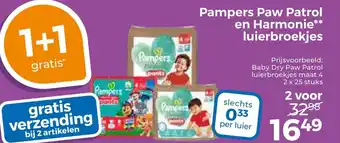 Trekpleister Pampers Paw Patrol en Harmonie luierbroekjes aanbieding