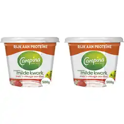 Albert Heijn Campina Magere milde kwark aardbei 2-pack aanbieding