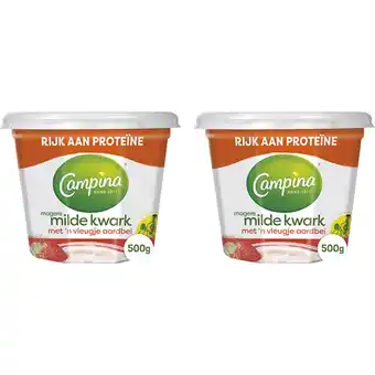 Albert Heijn Campina Magere milde kwark aardbei 2-pack aanbieding