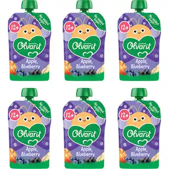 Albert Heijn Olvarit Knijpfruit appel blauwe bes 12m+ 6-pack aanbieding