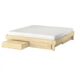 IKEA Glamberget Bedframe met opbergruimte en matras, grenen/Åkrehamn stevig, 160x200 cm aanbieding