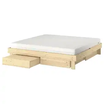 IKEA Glamberget Bedframe met opbergruimte en matras, grenen/Åkrehamn stevig, 160x200 cm aanbieding