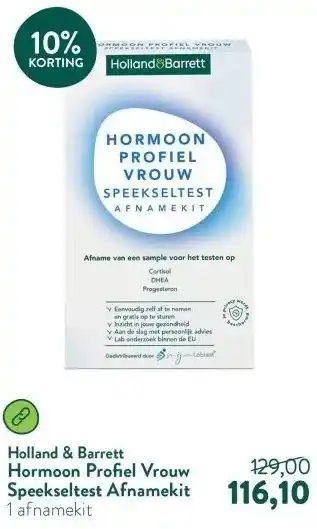 Holland & Barrett Hormoon Profiel Vrouw Speekseltest Afnamekit aanbieding