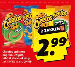 Boni Cheetos spinners paprika, chipito, nibb it sticks of rings aanbieding