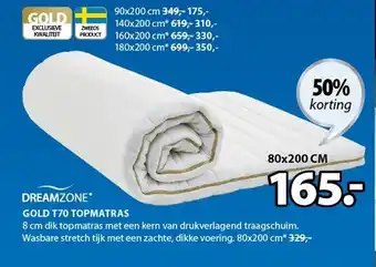 Jysk Gold T70 Topmatras 80x200 cm aanbieding