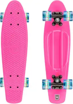 Bol.com Xootz Penny Board Mini Cruiser Skateboard - Roze - LED Wieltjes - 56 cm (22 inch) aanbieding
