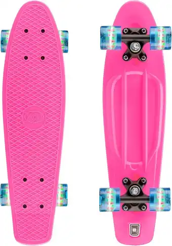 Bol.com Xootz Penny Board Mini Cruiser Skateboard - Roze - LED Wieltjes - 56 cm (22 inch) aanbieding