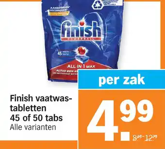 Albert Heijn Finish vaatwas tabletten 45 of 50 tabs aanbieding